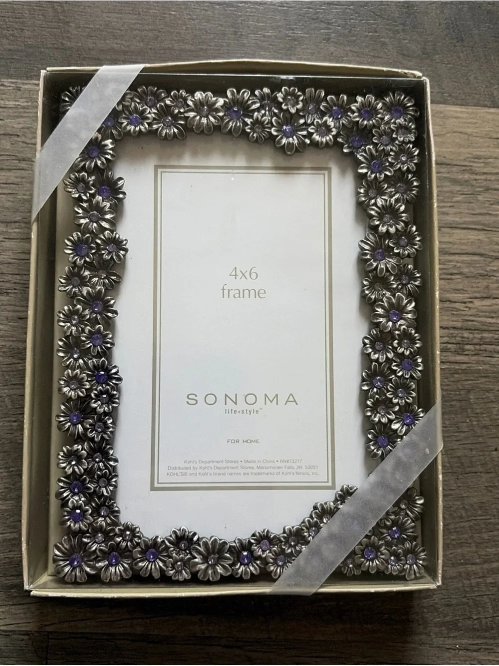 NWT Vintage Sunflower Design Daisy Flower Purple Rhinestone Sonoma 4‎ X 6 Frame